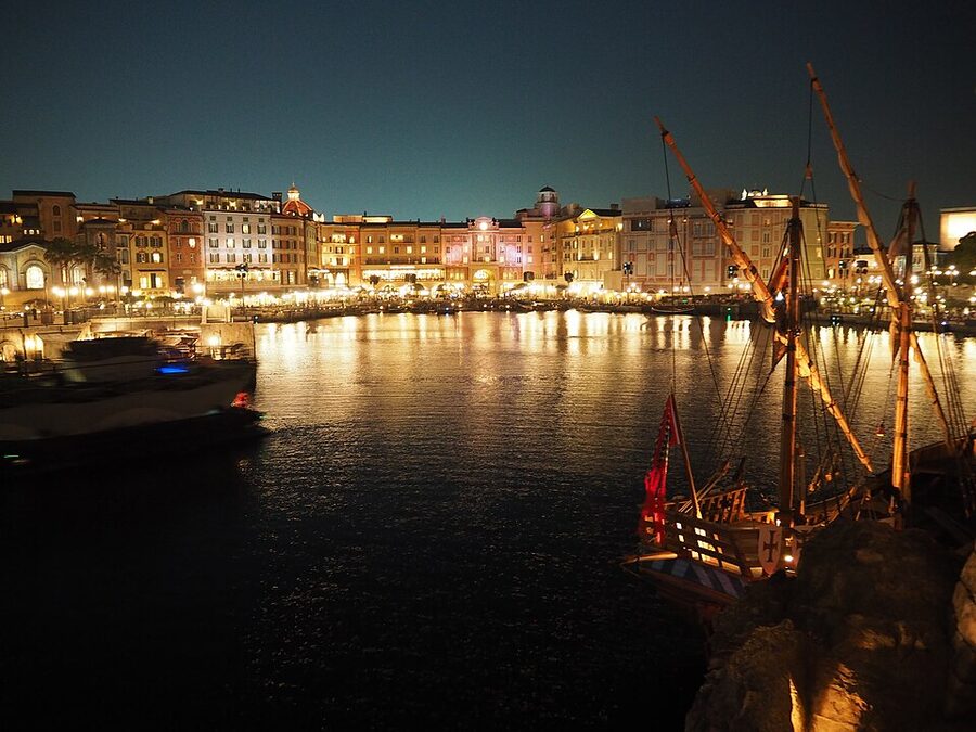 Tokyo DisneySea park with the iconic volcano feature in the background